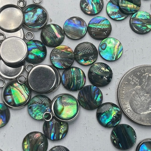 100pcs Real Abalone Shell Flatbacks Stud Earrings & Bezels more Bundle Lot - Picture 10 of 13